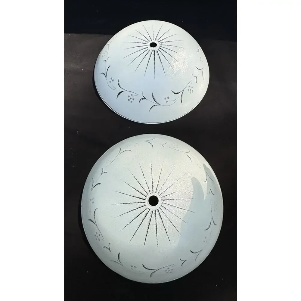 2 VTG Mid-Century Modern SUN Starburst White Moon 9” Glass Ceiling Light Shades